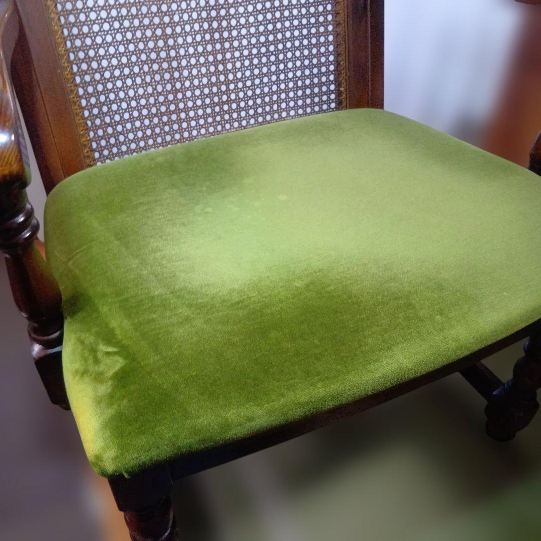 ★オールドカリモクbackrest-rattanモケットグリーンkarimoku
