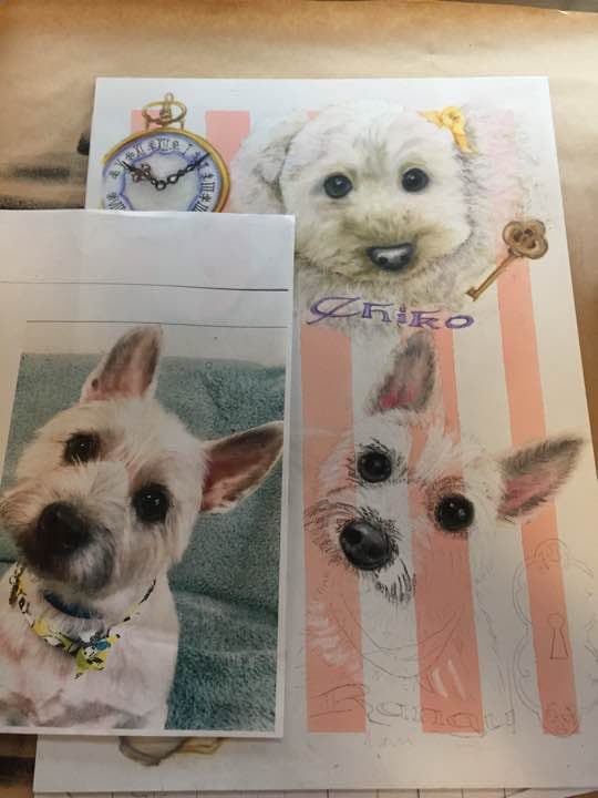 只今キャンペーン中❗️世界で一枚だけ手描きチョークアートA3サイズ愛犬の似顔絵
