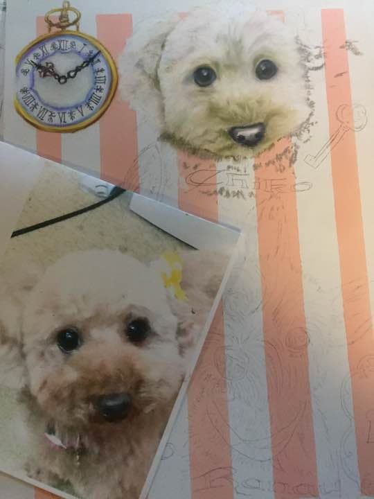 只今キャンペーン中❗️世界で一枚だけ手描きチョークアートA3サイズ愛犬の似顔絵
