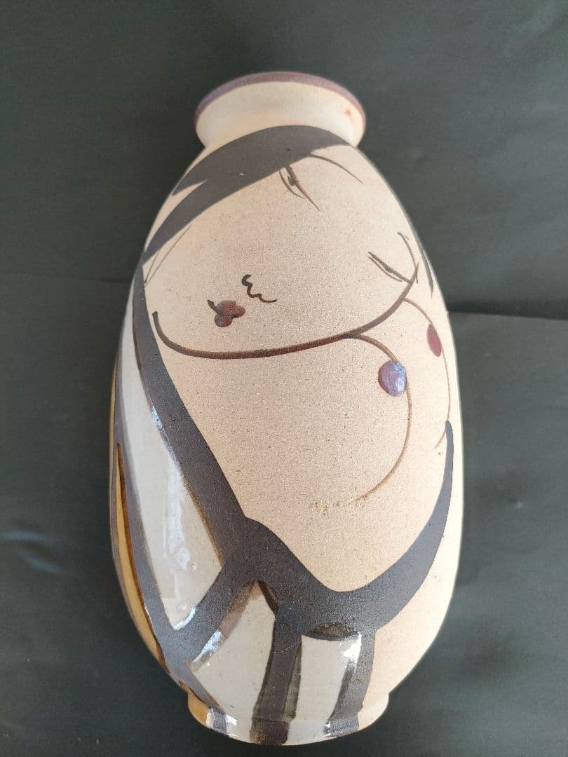 ●中国石湾虞公窯伝統手製陶芸品 天長地久 裸婦 南天 蜻蛉文 鉄絵 花器縁起物