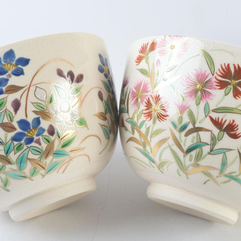 茶道具　富永玄山作　秋七草絵　数茶碗　七客　共布共箱　F　9964A