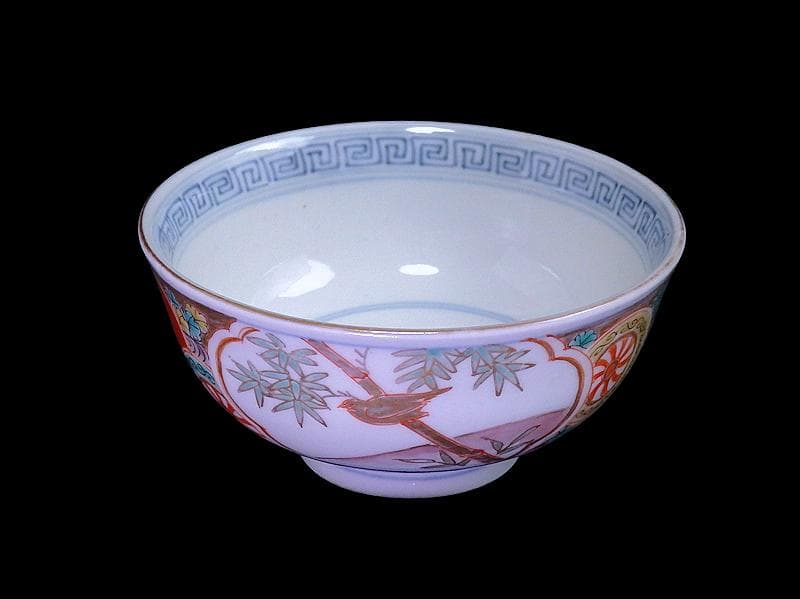 古伊万里　色絵　竹に雀図　向付　りん茶碗　５客　A507AS-fbvt