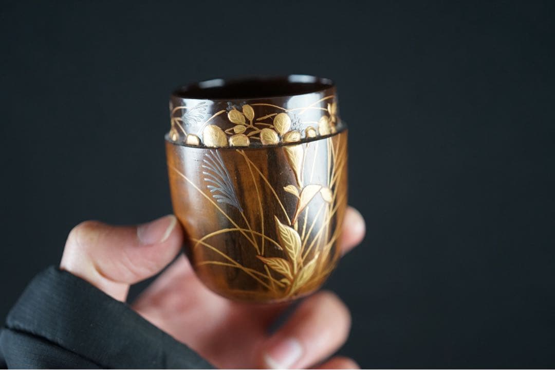 秋草金銀蒔絵 盛絵 厚塗 細棗 共箱 極上品