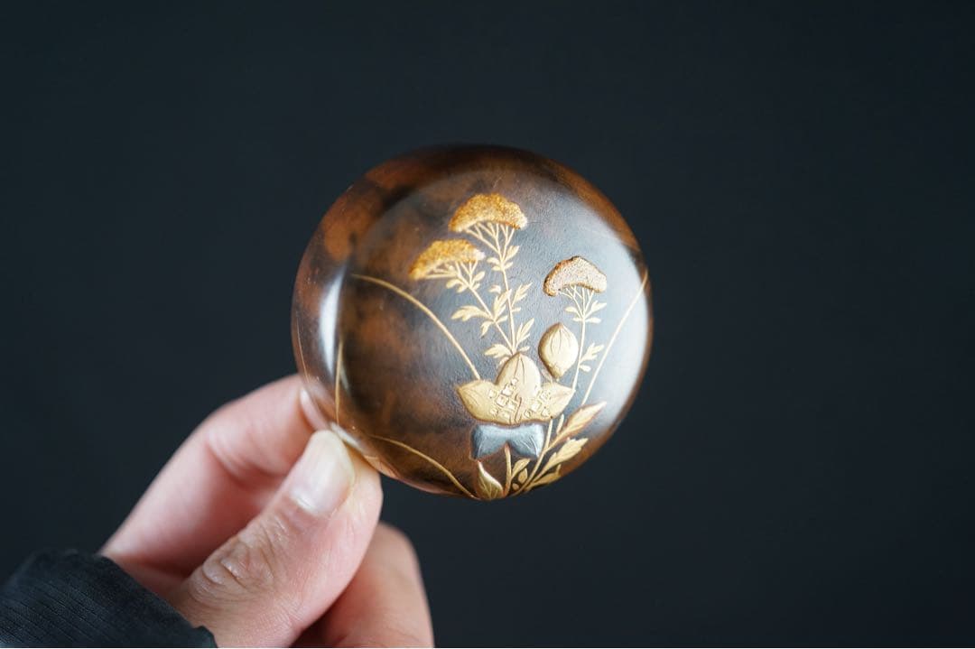 秋草金銀蒔絵 盛絵 厚塗 細棗 共箱 極上品