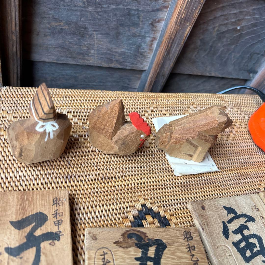 木箱入 春日大社 奈良一刀彫 干支 10点