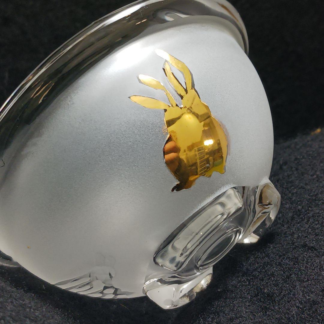 Y3279-3 ガラス製 金彩ウサギ文 蓋付碗 ガラス碗 2客セット　ひ