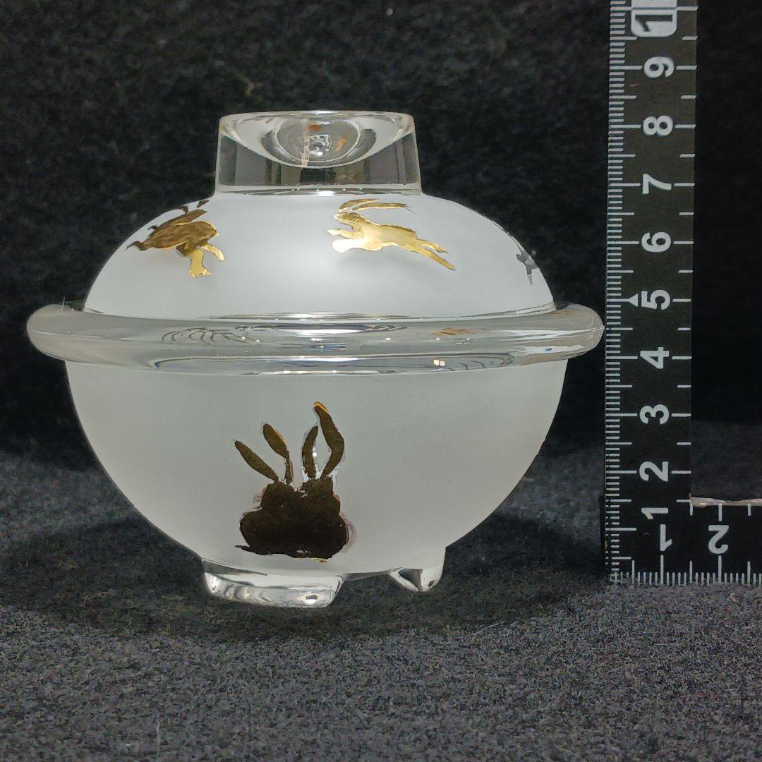 Y3279-3 ガラス製 金彩ウサギ文 蓋付碗 ガラス碗 2客セット　ひ
