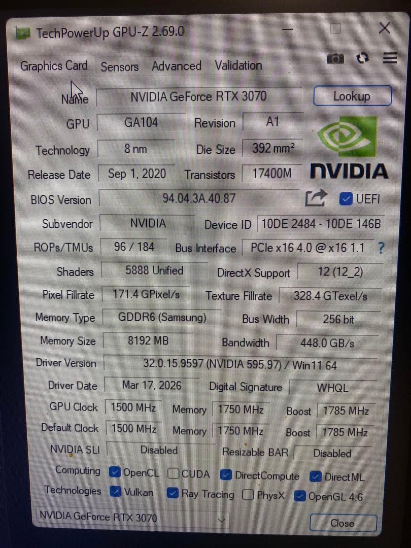 iChill GeForce RTX 3070 8192MB ジャンク