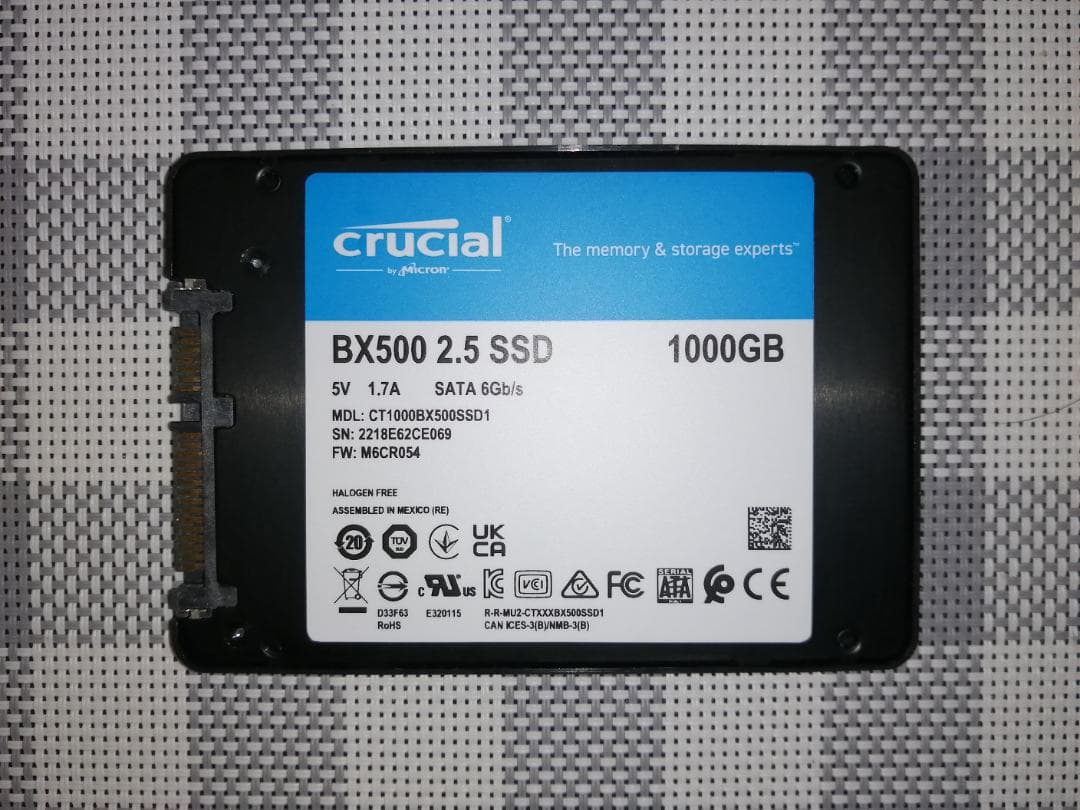 【使用時間少・大容量1TB】SATA 2.5インチ SSD Crucial