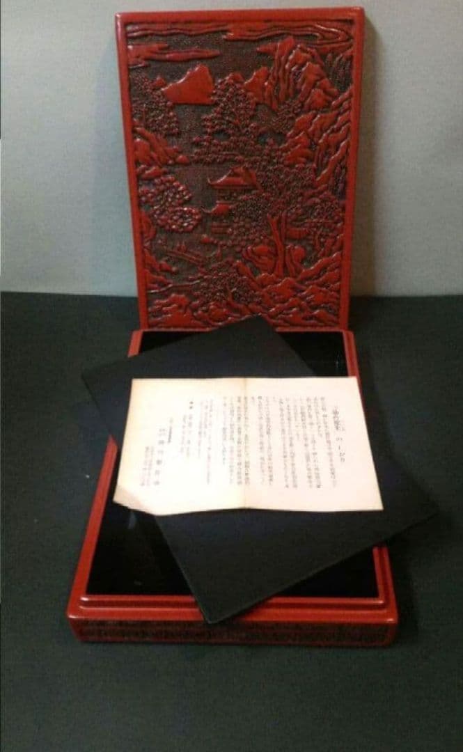 82*215仙台堆朱 彫刻漆器 漆芸 木箱 硯箱 骨董