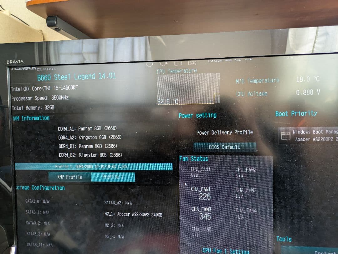 i5-14600KF+b660 steel legend+DDR4メモリ16GB