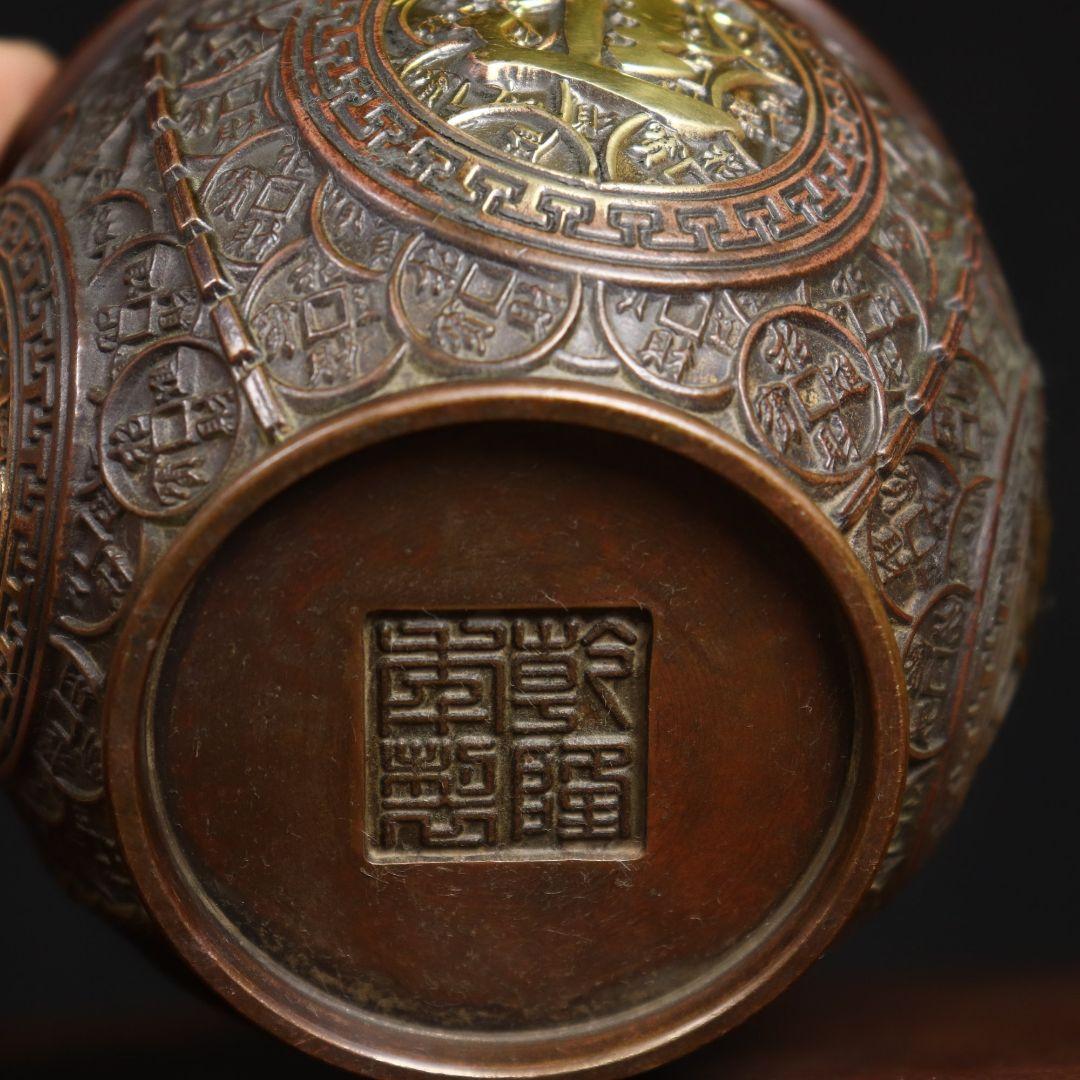 銅製 招財進宝壺 聚宝盆 開運 風水 招財 置物 工芸品
