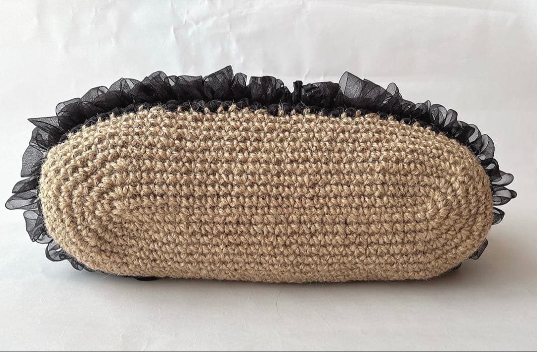 ぐれ ブラック 麻紐フリルバッグ ♪ ハンドメイド