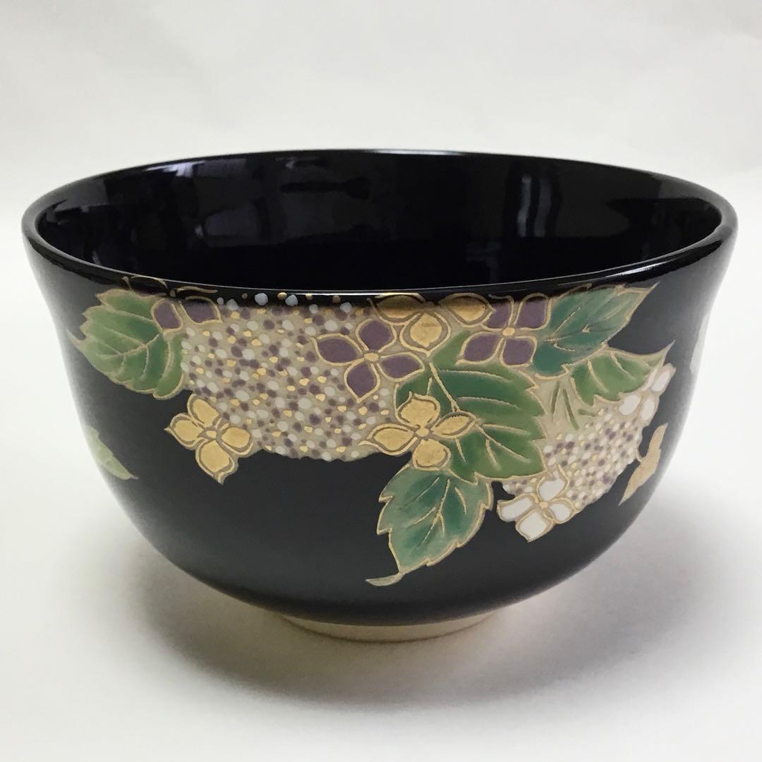抹茶碗 宮地英香 黒仁清 紫陽花 茶道具 新品