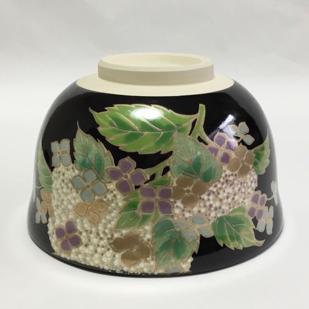 抹茶碗 宮地英香 黒仁清 紫陽花 茶道具 新品