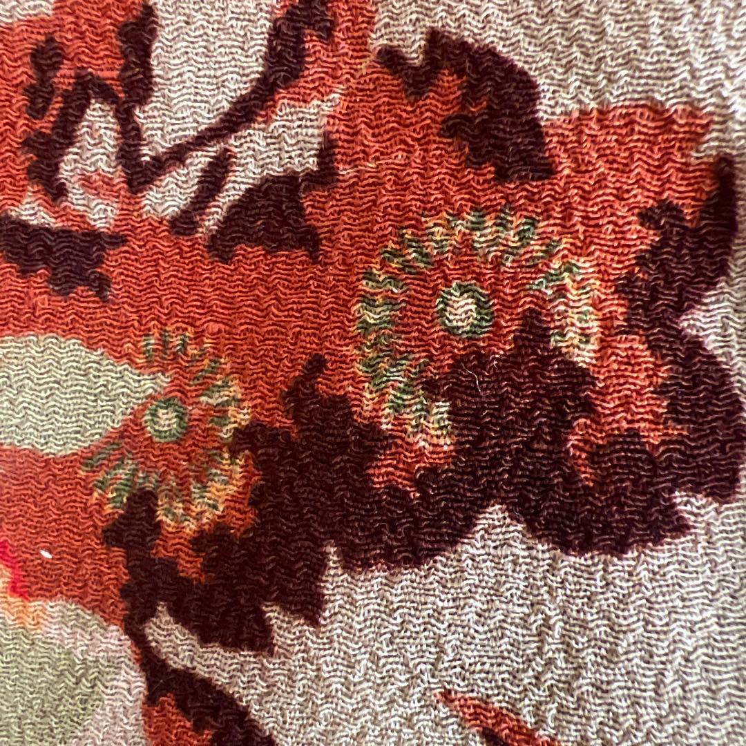 6047◆時代物縮緬羽織抹茶色茶朱色桜アールヌーボー時代古裂大正浪漫古布
