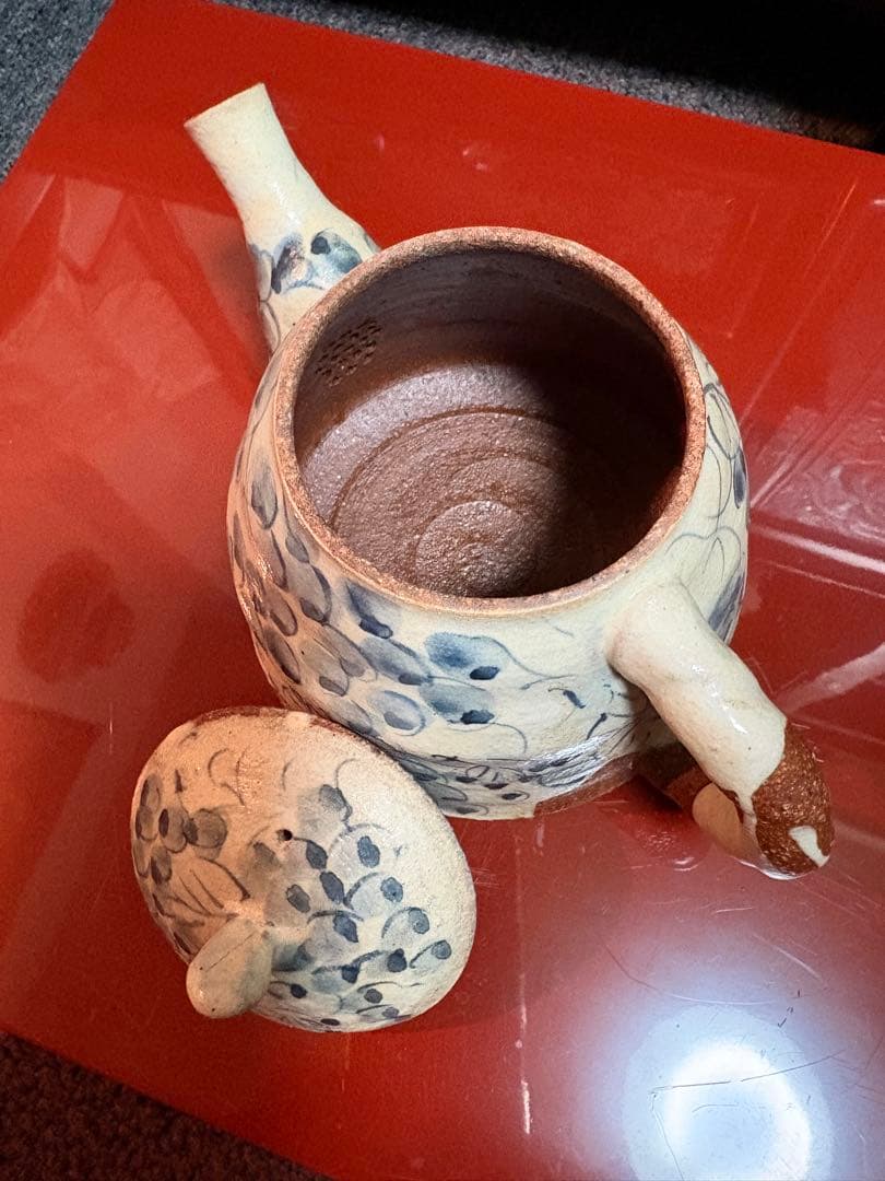 信楽焼 茶道具注水手描き模様の陶器 工芸品、アンティックティポット