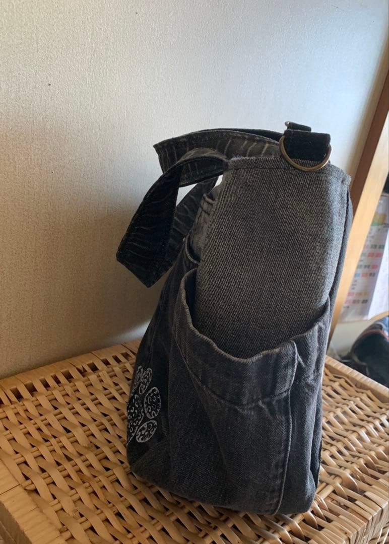 1885【れお】(くったり)まんまるトートバッグ(M)デニムリメイク