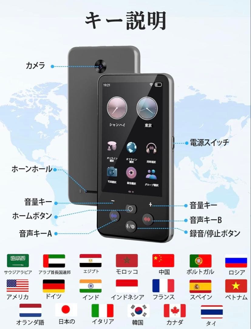 ⭐️大人気⭐️AI翻訳機　0.1秒通訳機 138種言語 オフライン対応 カメラ翻訳