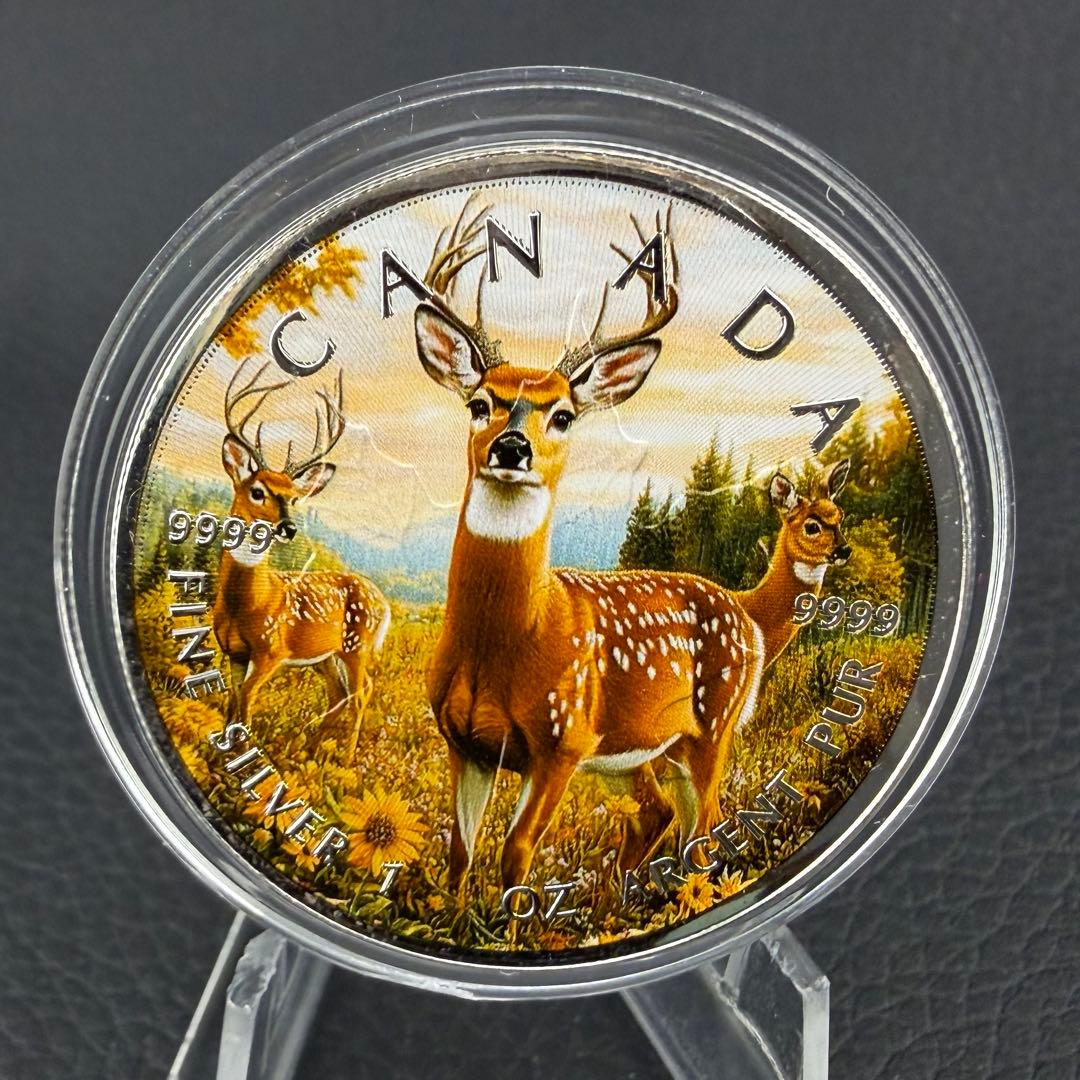 メイプルリーフ 銀貨 カラー 自然と動物の融合 鹿の群れ シカ 1オンス 1oz