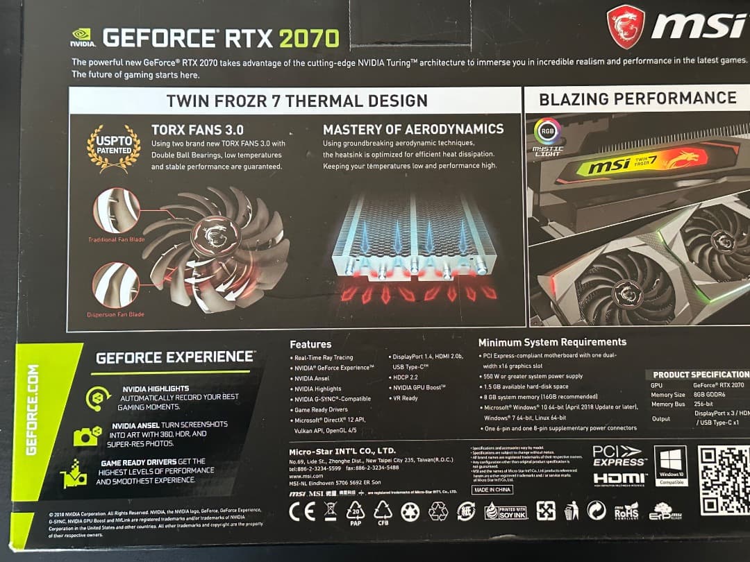 【元箱あり】MSI GeForce RTX2070 GAMING 8G