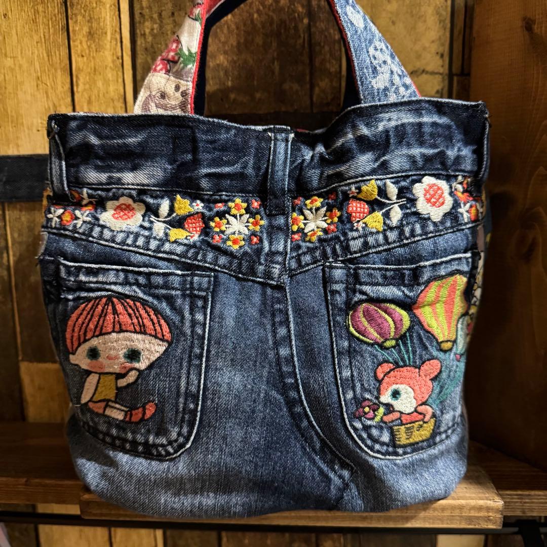 ハンドメイド デニムリメイク バッグ レトロ リバーシブル 楕円底 39