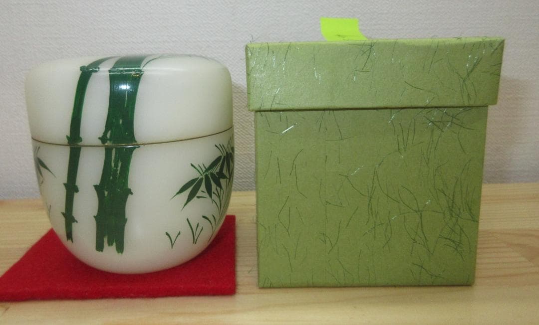 送料込【逢絢亭・新品】茶道具 中棗 竹の絵 半透明クリア 樹脂製 紙箱入り