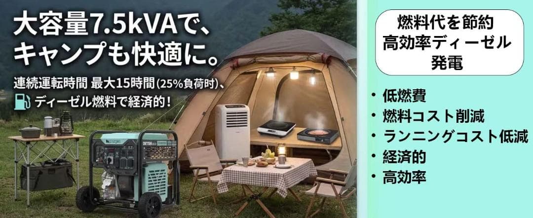 ★単相100V/200V★ディーゼル発電機インバーター 軽油発電機7.5kVA