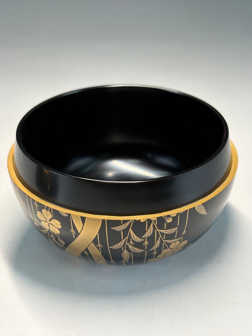 【中古品】茶道具　秀斉造　金ぼかし　しだれ桜蒔絵　河太郎棗