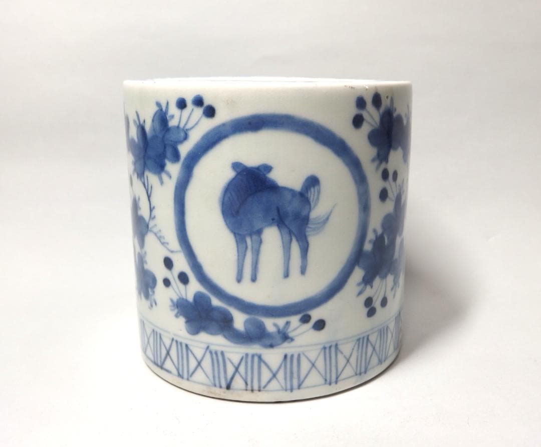 古伊万里染付草花馬図火入れ/大振りサイズ！/茶道具