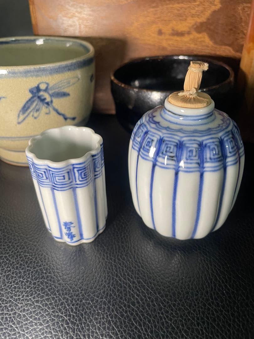 桑製 茶箱 茶道具セット　在銘　京焼　平安春峰　茶道具