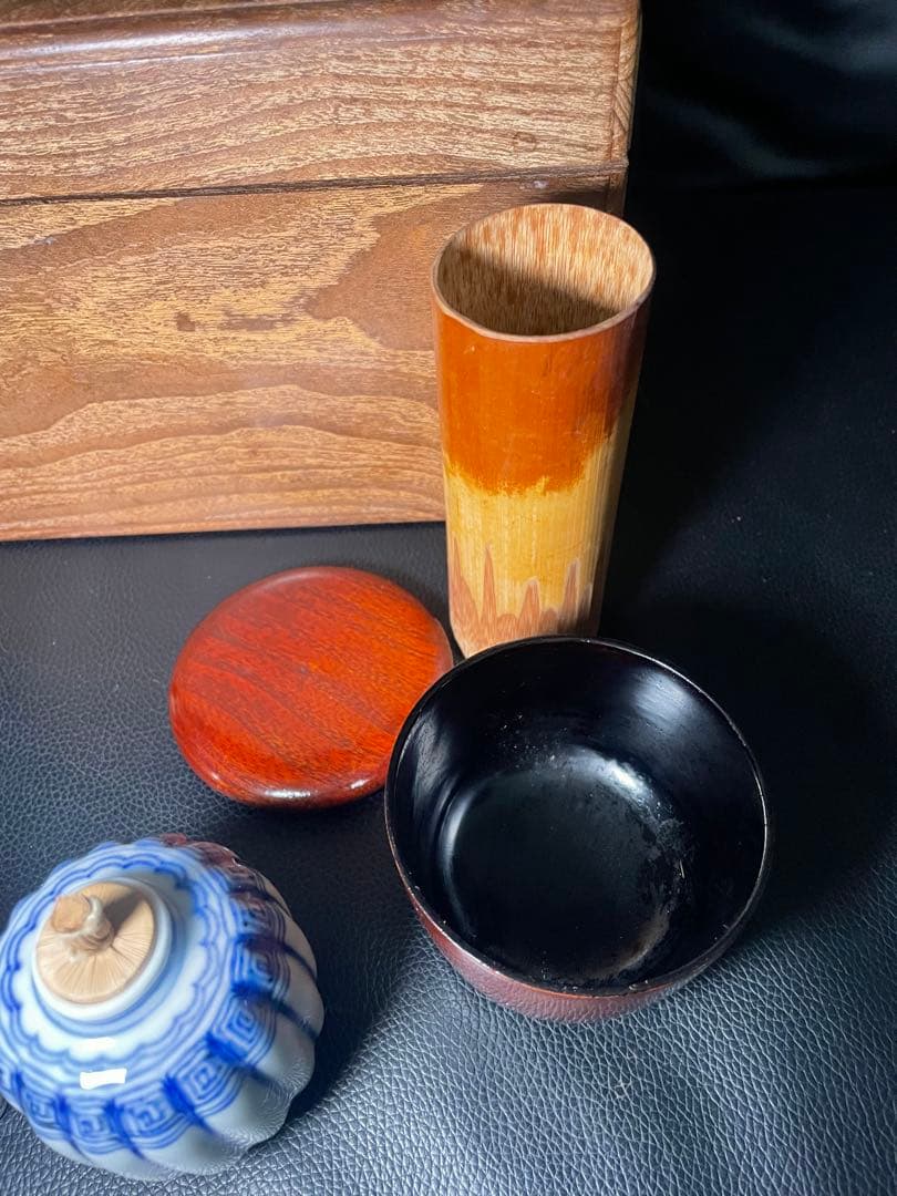 桑製 茶箱 茶道具セット　在銘　京焼　平安春峰　茶道具