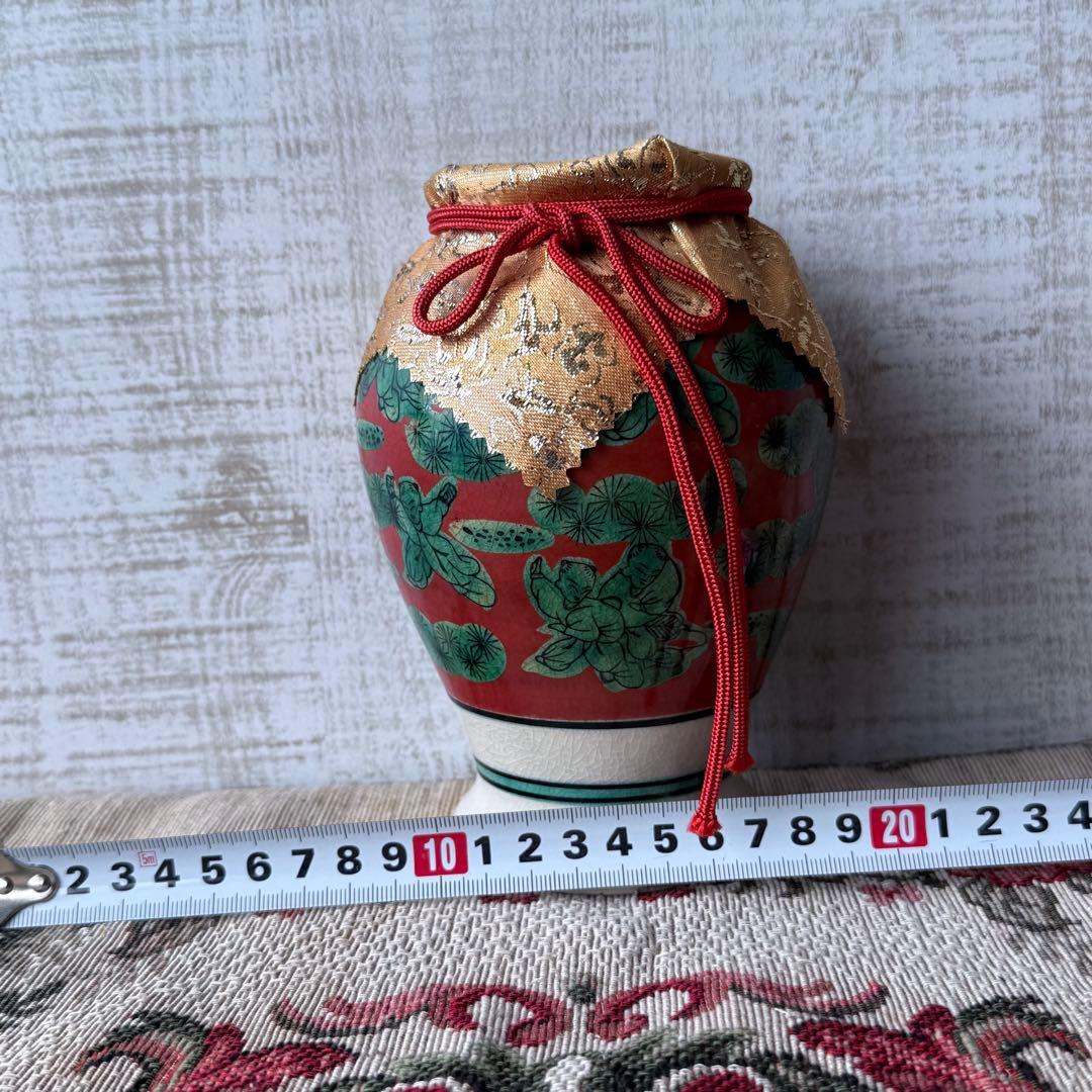 【極美品】飾り壺 金襴蓋 朱塗り 松紋様 骨董 アンティーク