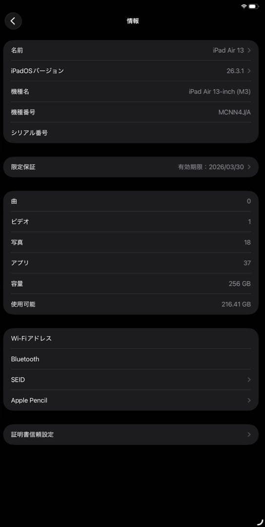 iPad Air 13インチ M3 256gbスペースグレー
