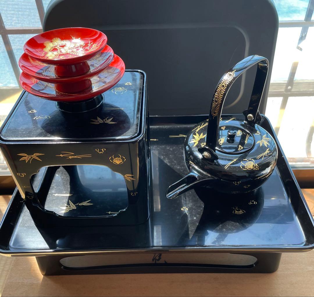 輪島塗 漆器 膳セット 黒赤 金模様