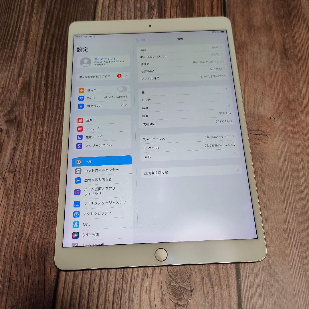 iPad Pro 10.5インチ 256GB シルバー 美品 バッテリー90%