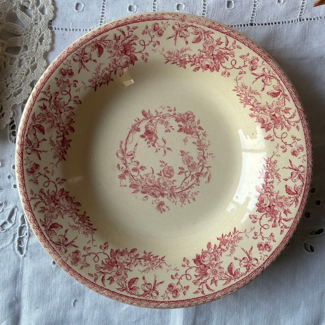 Gien Bouquet de rose フランス　深皿　赤　ピンク