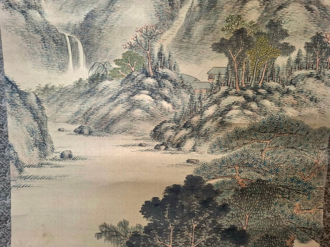 掛け軸　山水之圖　竹泉先生之筆　杉箱