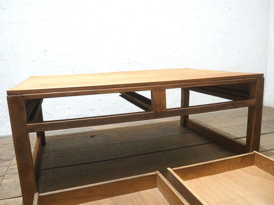 1490 ビンテージ　杢目の綺麗な文机　ローテーブル　収納棚　引き出し　レトロ