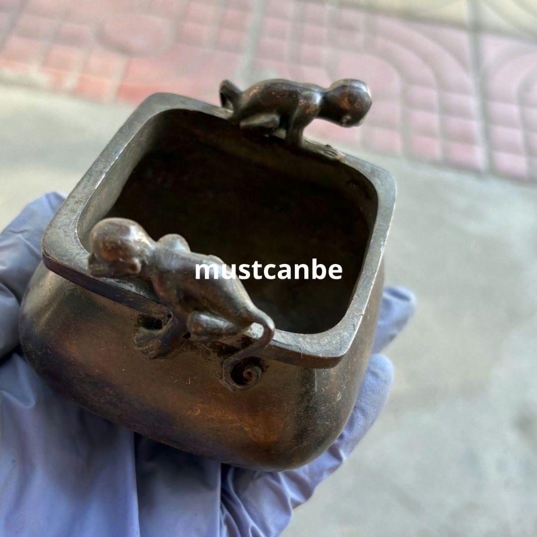 銅製 四足双猿耳香炉 挿し香炉 仏具 香道具 装飾品 工芸品 置物