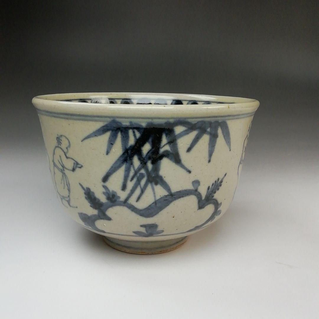 Ｓ７４４　茶碗　『安南写　七賢人絵』『膳所焼』『淡海ぜぜ陽炎園造』　共箱　茶道具