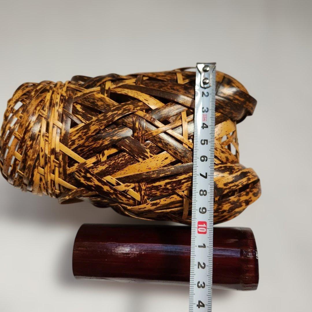 未使用品 掛け花籠 虎斑竹 セミ形 虎竹 落とし付き 茶道具 竹細工