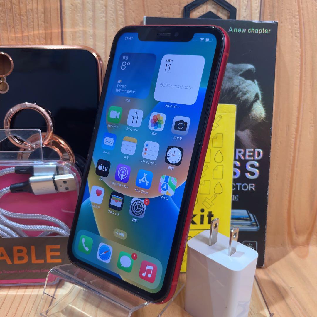 SIMフリー 本体 iPhone XR 128 GB 617 レッド 電池交換済