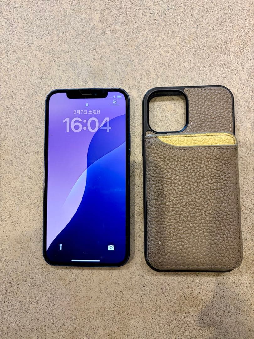 Apple iPhone 12 ブルー 本体 純正充電ケーブル、スマホケース付