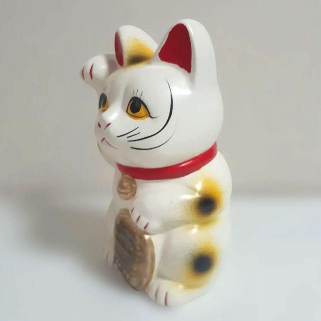 135瀬戸焼 元祖まねき猫 約15cm 三毛 右手上 上目遣い 昭和 陶器 元箱