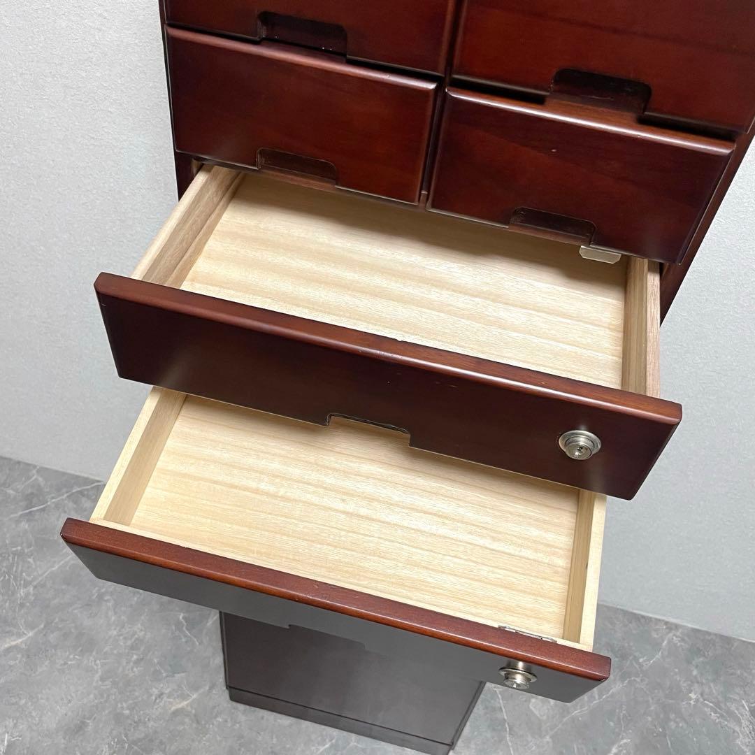 古家具　多段チェスト　書類棚 整理棚 9段13杯箪笥　スリム棚　キャスター付
