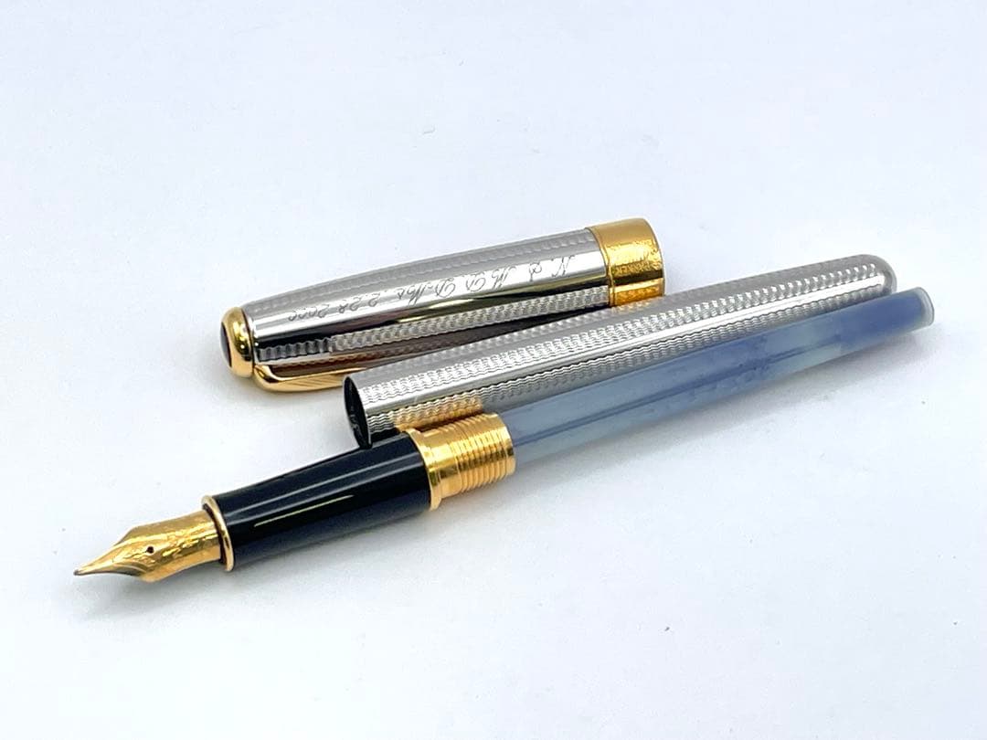 【S】美品PARKER 万年筆 ペン先18K ボールペン シルバー系 ネーム入り