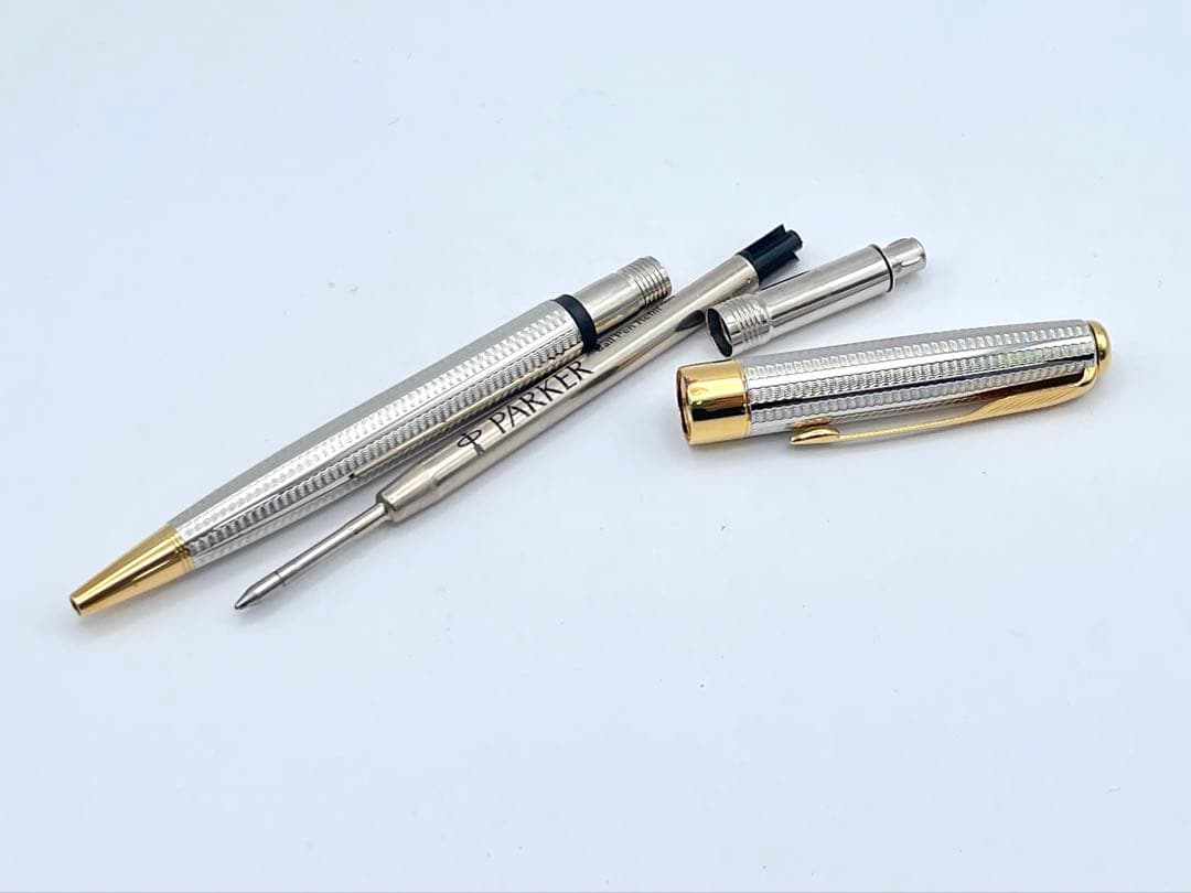 【S】美品PARKER 万年筆 ペン先18K ボールペン シルバー系 ネーム入り