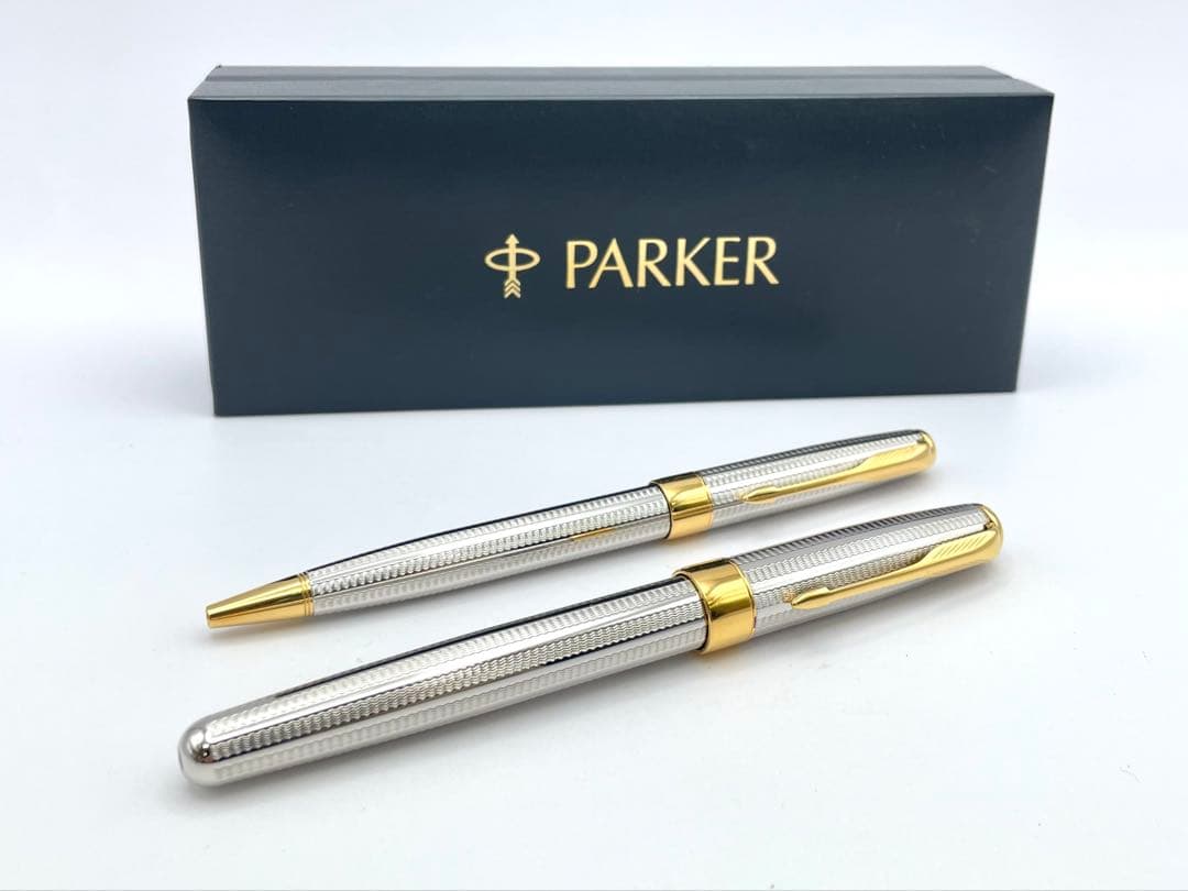 【S】美品PARKER 万年筆 ペン先18K ボールペン シルバー系 ネーム入り