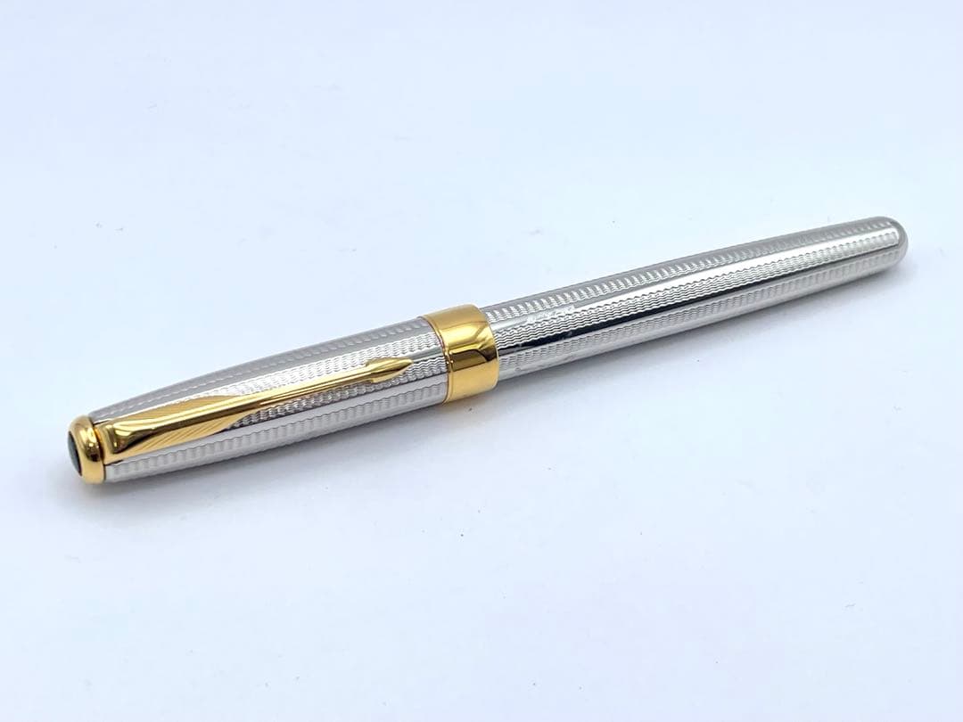 【S】美品PARKER 万年筆 ペン先18K ボールペン シルバー系 ネーム入り